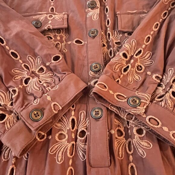 Anthropologie Eva Franco Josie Eyelet Tunic Dress Brown Size XS With Slip‎ Liner - Picture 7 of 13
